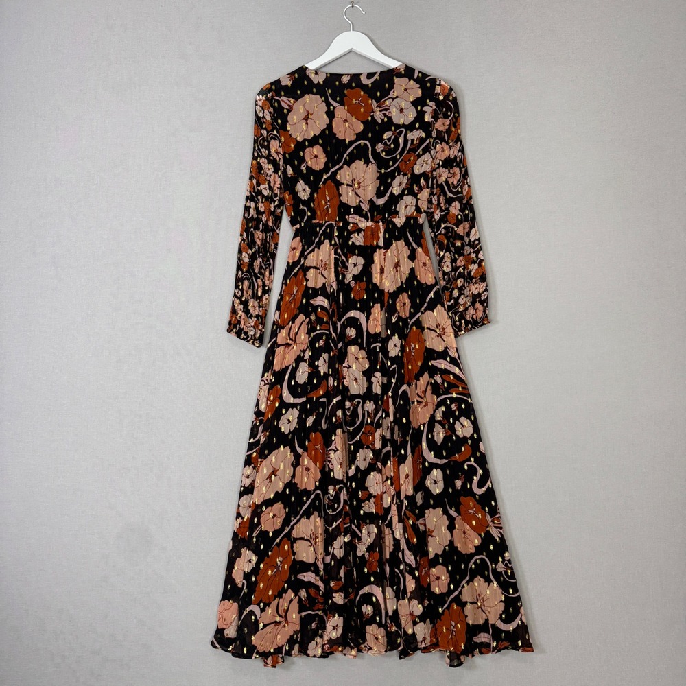 J.Crew Collection Tie-front Lurex Dress Womens XS Black Floral Metallic Sundress - Picture 6 of 16